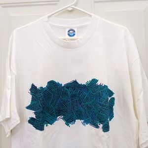 New Vintage Jantzen White Blue Green Black Print T-Shirt Size Large‎